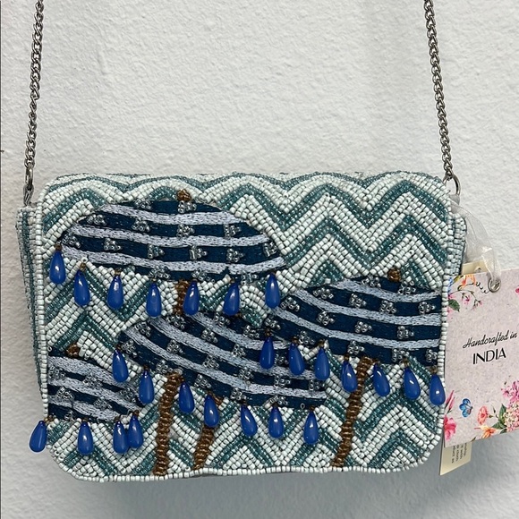 Handcrafted Beaded Elegant Beaded Umbrella ☂️ Blue Clutch Bag 💙✨ - Picture 1 of 10